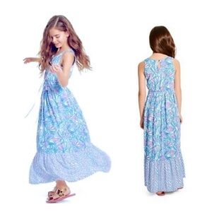 Lilly Pulitzer For Target Girls Maxi Dress My Fans Blue Pink size XS preppy